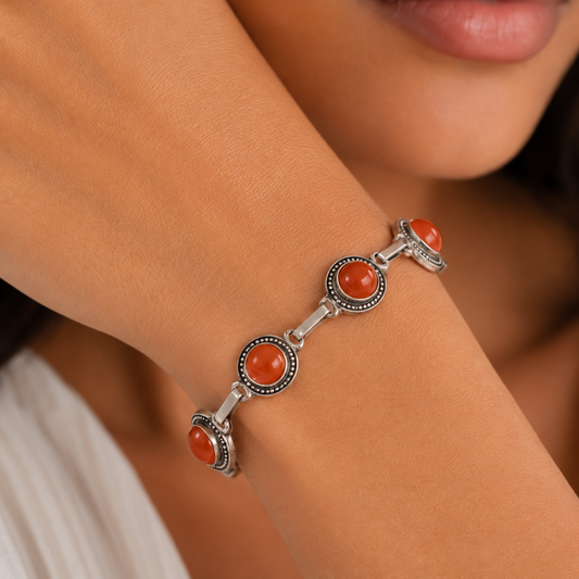Pulsera Almaga de Ágata Cornalina Bañada en Plata – Regalo para Mujer