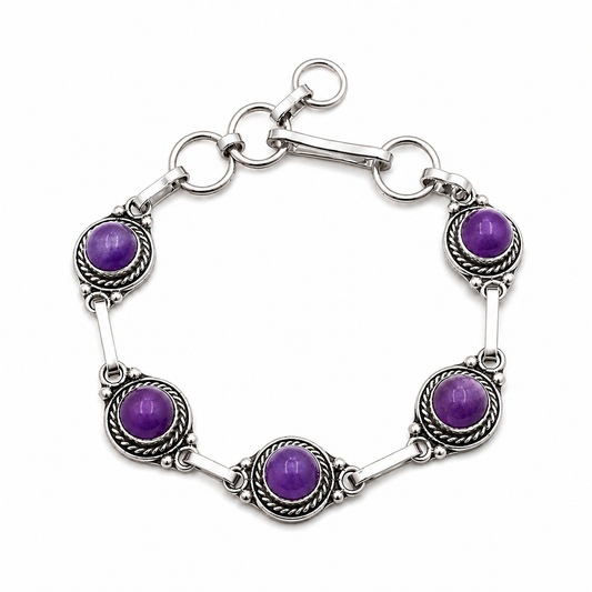 Pulsera Almaga de Amatista Morada Bañada en Plata – Regalo para Mujer