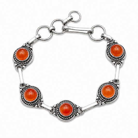 Pulsera Almaga de Ágata Cornalina Bañada en Plata – Regalo para Mujer