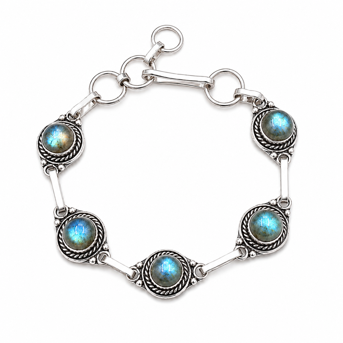 Pulsera Almaga de Labradorita Bañada en Plata – Regalo para Mujer
