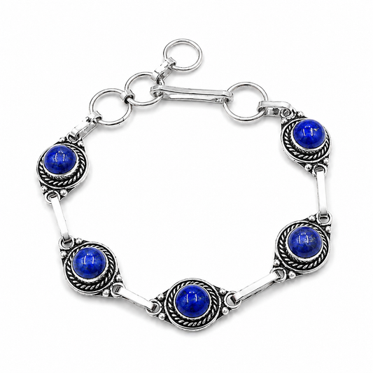 Pulsera Almaga de Lapislázuli Azul Bañada en Plata – Regalo para Mujer