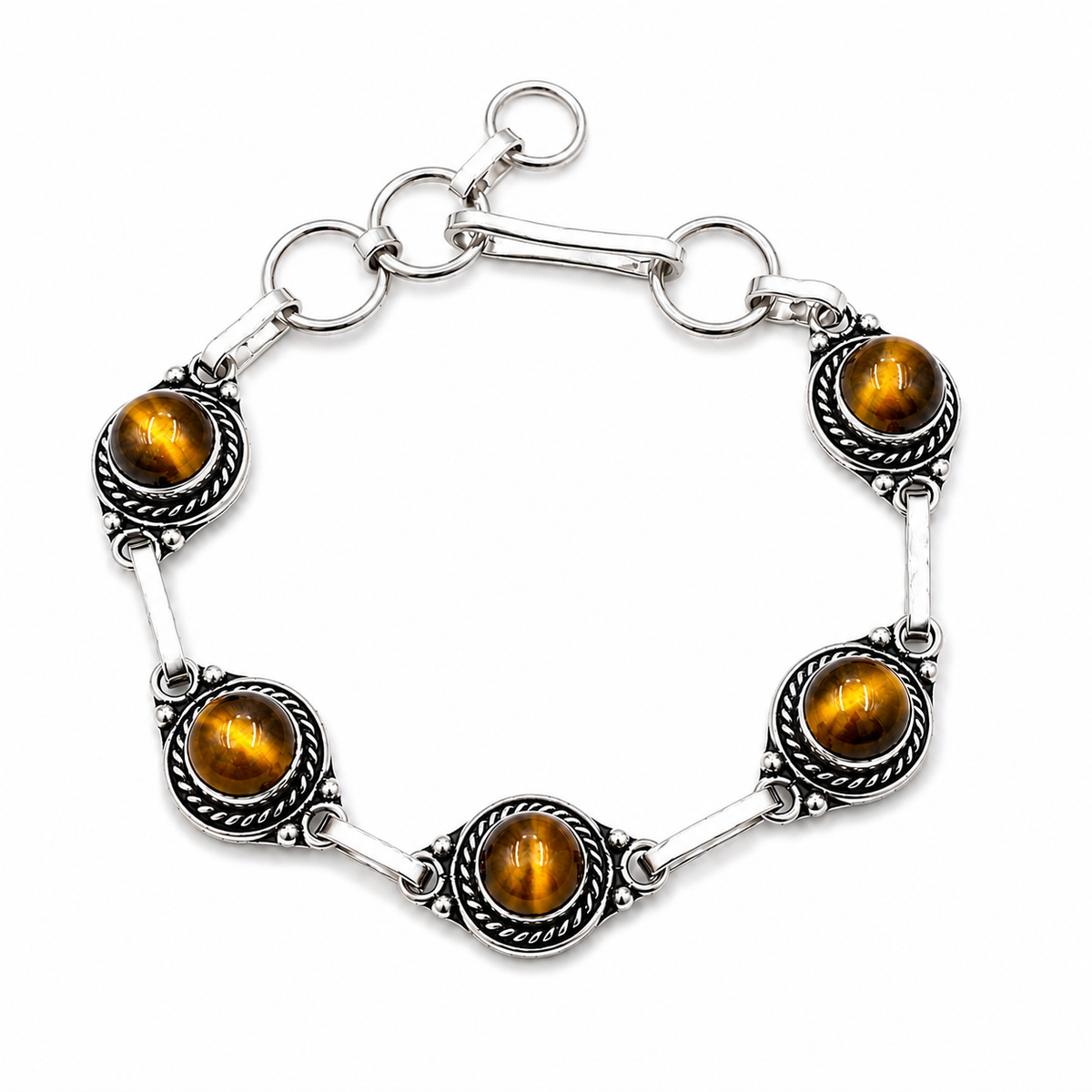 Pulsera Almaga de Ojo de Tigre Bañada en Plata – Regalo para Mujer